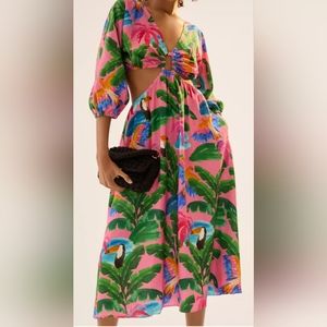 Farm Rio x Anthropologie Printed V-Neck Cutout Dress